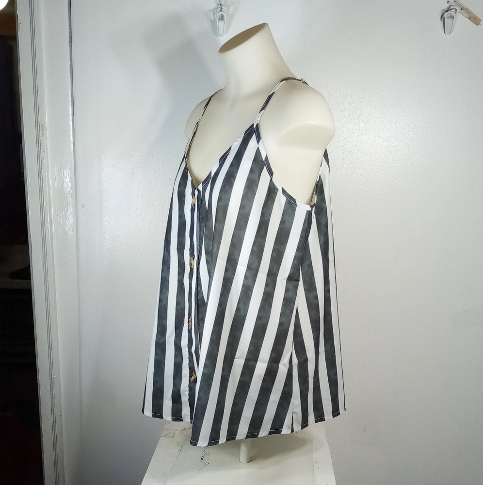 Womens Gray White Stripe Tank Top Sz XL - Picture 5 of 11